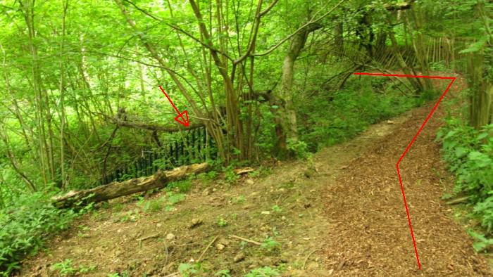 The path marked by the arrow crosses the western portal. It continunes down to the information board 18.jpg