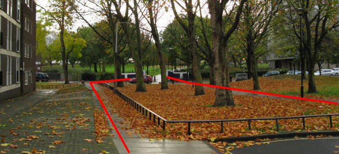 The two routes at the bottom of Lord Hills Road merge at Bourne Terrace and cross into Westbourne Green