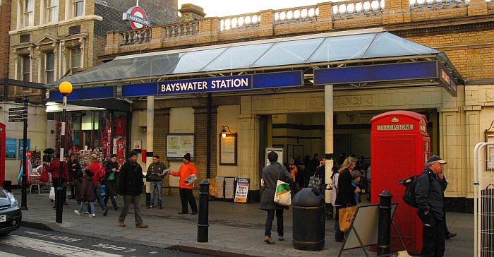 Bayswater tube station - nearby is the market and ice skating