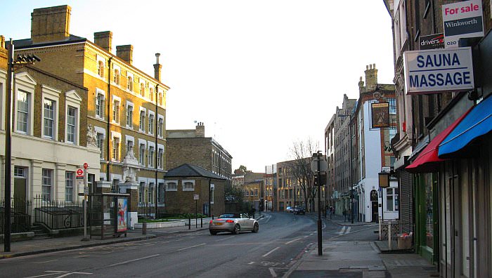Kings Cross Road looking south towards the site of Bagnigge Wells