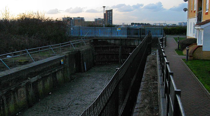 The outer seaward gates can be seen in this picture looking to the Thames