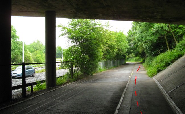 Looking from the Ringway to the heritage trail board, red line marks canal's approximate boundary ls87.jpg
