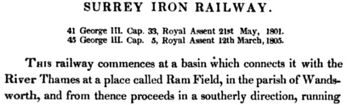 The dates of assignment for the Surrey Iron Railway and its associated works including the canal and basin