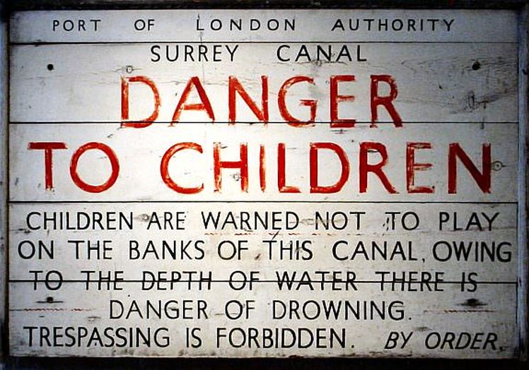 Grand Surrey sign warning of trespassing. This can be seen in the London Canal Museum at Kings Cross