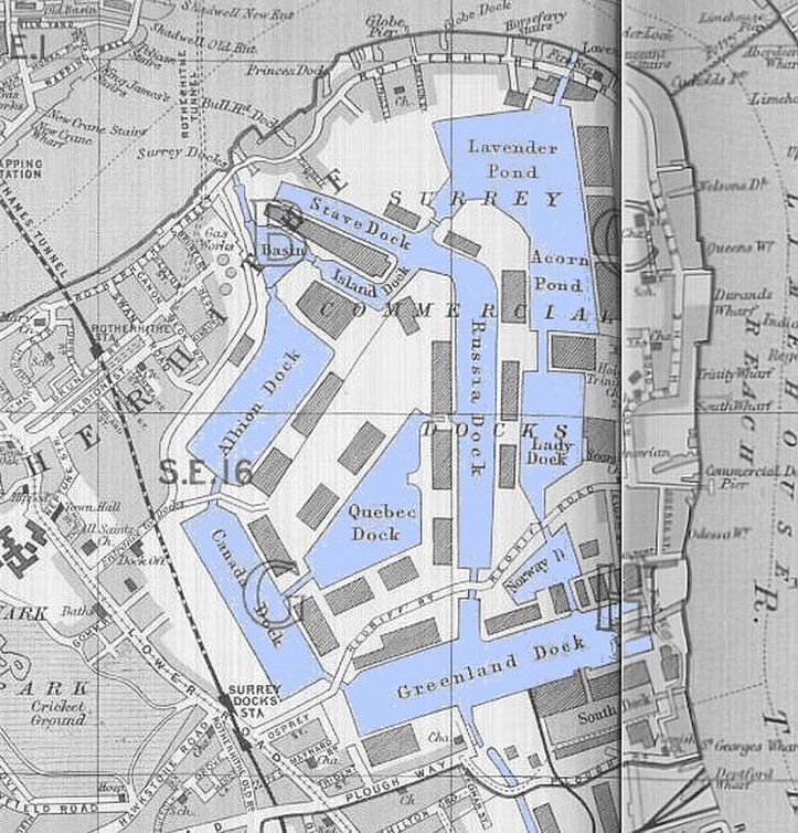 Map showing the arrangement of the docks in the 1930's